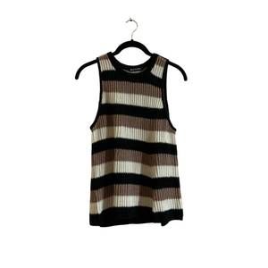 NEW HASSON women's stripped crew flare tank top in black/white/sand